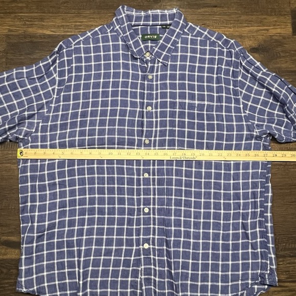Orvis Linen Shirt Mens 2XL Blue Plaid Check Short Sleeve Outdoor Fishing Casual - Picture 4 of 9